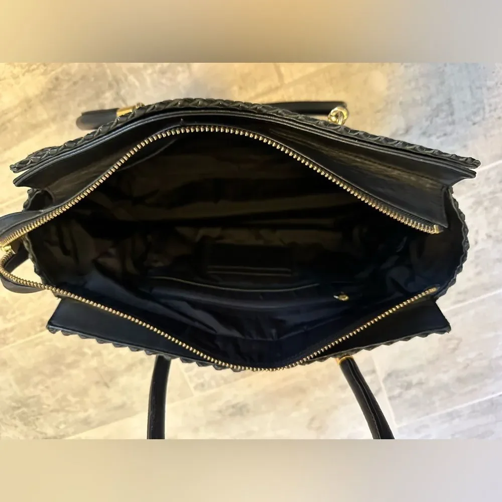 Cole Haan Genevieve Woven Black Leather Bag